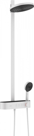 Coloane de dus - Set de dus cu baterie termostatata, palarie 26 cm, 3 jeturi, alb mat, Hansgrohe Pulsify S