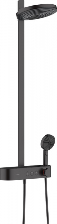 Seturi de dus - Set de dus cu baterie termostatata, palarie 26 cm, 3 jeturi, negru mat, Hansgrohe Pulsify S