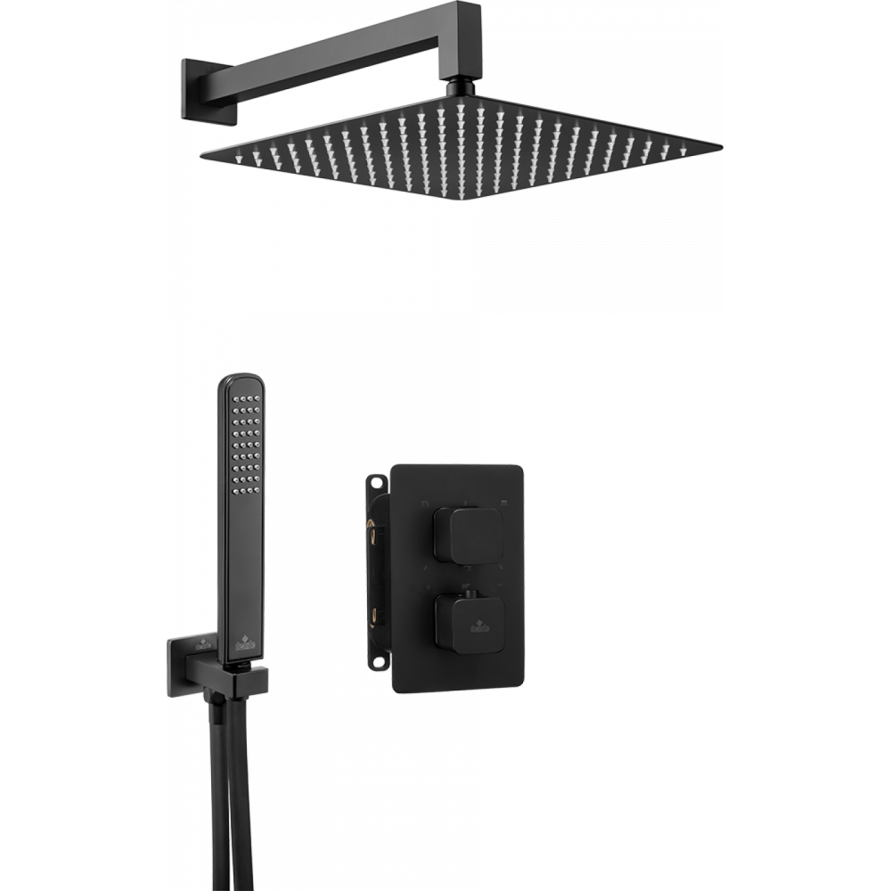 Sisteme de dus incastrate - Set dus incastrat negru mat cu baterie termostatica Deante, Box