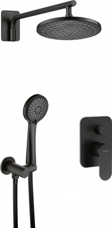 Baie - Set de dus incastrat, cu palarie, para de dus si baterie, negru, Deante Alpinia