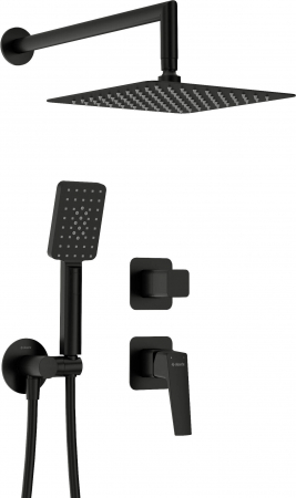 Baie - Set de dus incastrat, cu palarie, para de dus si baterie, negru, Deante Blur