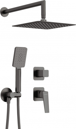Baie - Set de dus incastrat, cu palarie, para de dus si baterie, titan, Deante Blur