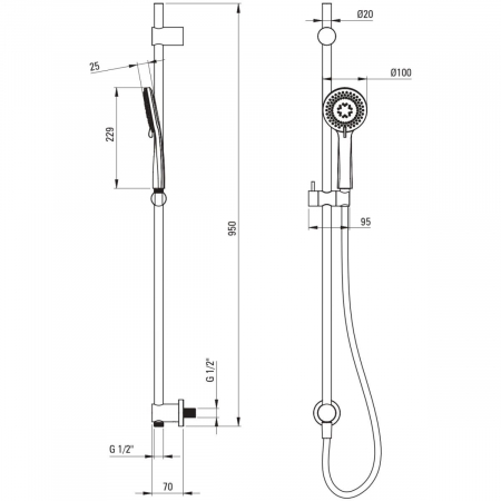Set de dus incastrat, cu palarie, para de dus si baterie, bara glisanta, crom, Deante Arnika [4]