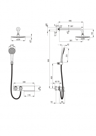 Set de dus incastrat, cu palarie, para de dus si baterie cu termostat, crom, Deante Lobelia [2]