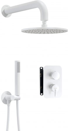 Set de dus incastrat, cu palarie, para de dus si baterie cu termostat, alb, Deante Silia