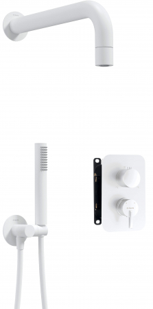 Set de dus incastrat, cu brat, para de dus si baterie cu termostat, alb, Deante Silia