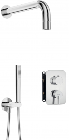 Set de dus incastrat, cu brat, para de dus si baterie cu termostat, alb, Deante Silia