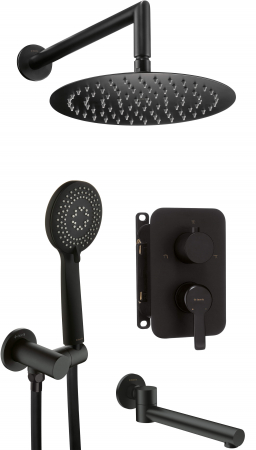 Set de dus incastrat, cu palarie, para de dus, duza cada si baterie, negru, Deante Arnika