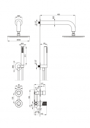 Set de dus incastrat, cu palarie, para de dus si baterie, crom, Deante Silia Hexa [6]