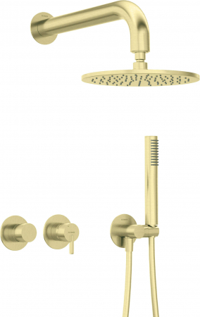 Baie - Set de dus incastrat, cu palarie, para de dus si baterie orizontala, auriu, Deante Silia