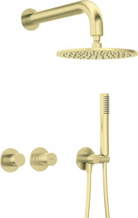 Baie - Set de dus incastrat, cu palarie, para de dus si baterie orizontala, auriu, Deante Silia Hexa
