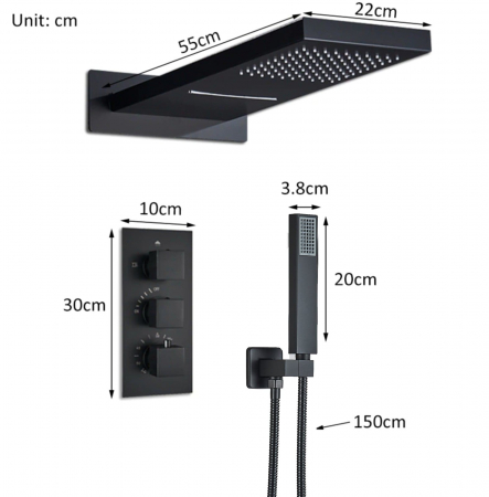 Set de dus auriu mat cu para tip cascada, termostat si 3 functii de curgere a apei [6]