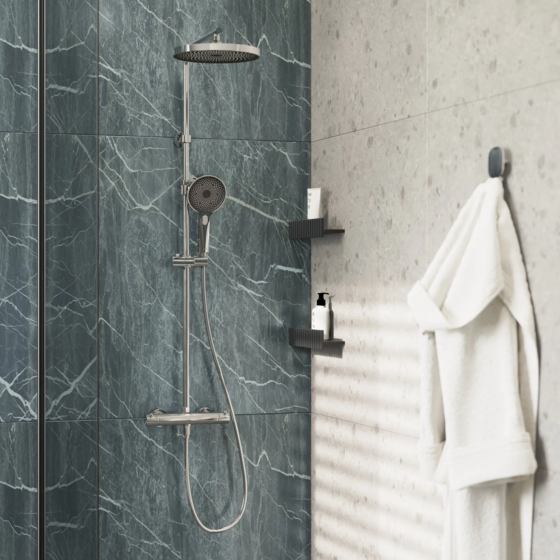 Set de dus cu termostat, 3 jeturi, crom lucios, Kielle Oudee [1]