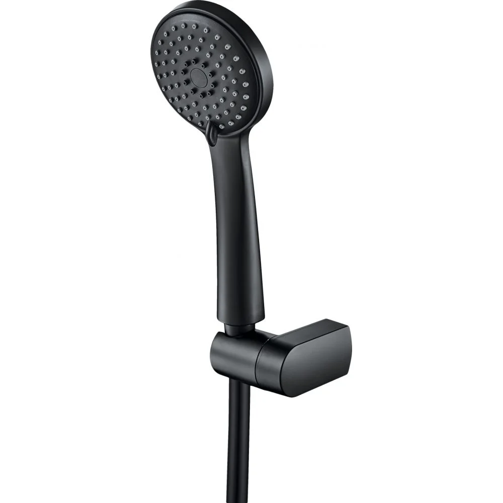 Set de dus Deante Boro cu para 3 functii, furtun, suport fix negru mat si baterie cada negru/crom lucios,  Cersanit Mille [2]