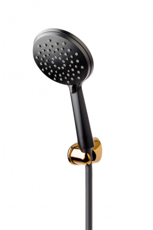 Pare, furtunuri și accesorii pentru duș - Set de dus FDesign Hotspring cu para dus 3 functii, furtun si sistem de prindere, negru mat/rose gold lucios