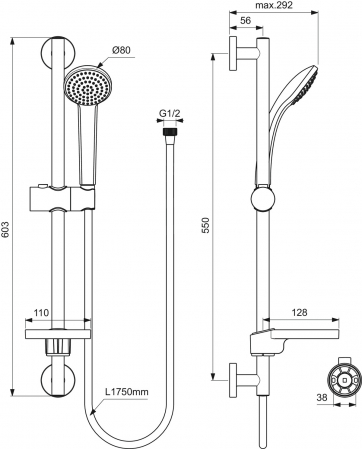 Set de dus Ideal Standard Idealrain Soft cu bara 60 cm, para dus o functie si furtun, crom lucios [1]