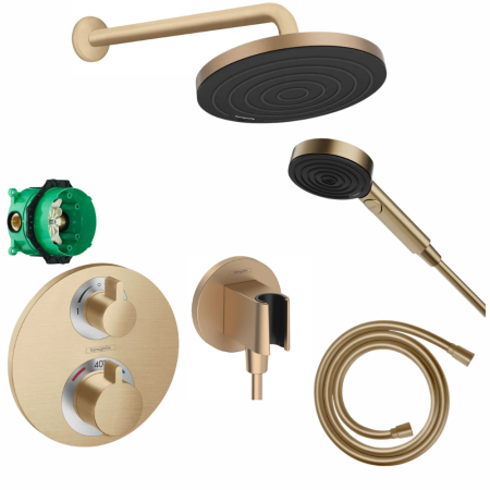 Seturi de dus - Set de dus incastrat, bronz periat, cu baterie termostatata, Hansgrohe