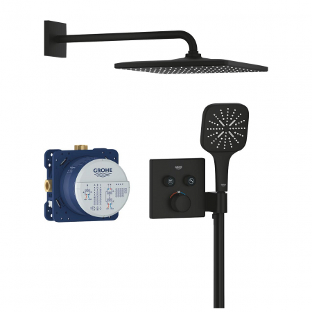 Sisteme de dus incastrate - Set de dus incastrat cu baterie termostatata, negru mat, Grohe Grohtherm SmartControl Rainshower SmartActive 310 Cube