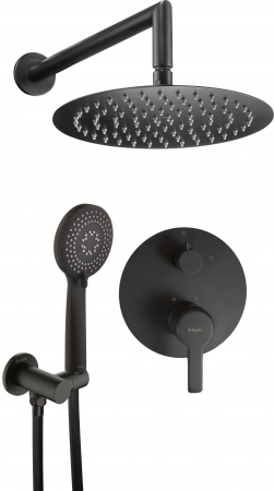 Sisteme de dus incastrate - Set de dus incastrat cu palarie, para de dus si baterie culoare neagra Deante, Arnika
