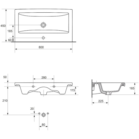 Set dulap baie 2 sertare Melar cu lavoar inclus, alb, 80 cm, Cersanit [3]