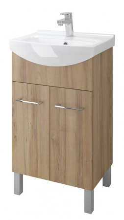 Seturi mobilier cu lavoar - Set dulap baie 2 usi cu lavoar Cersanit Olivia inclus, 60 cm, nuc