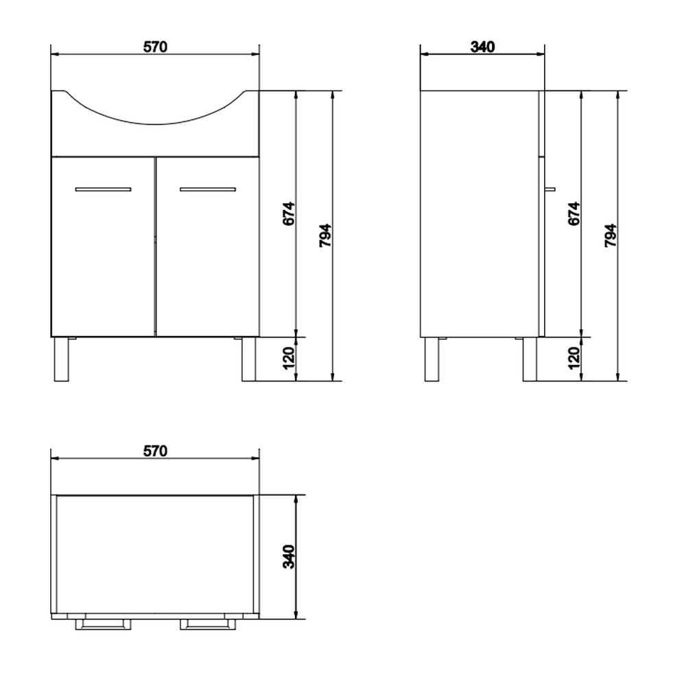 Set dulap baie 2 usi cu lavoar Cersanit Olivia inclus, 60 cm, nuc [1]
