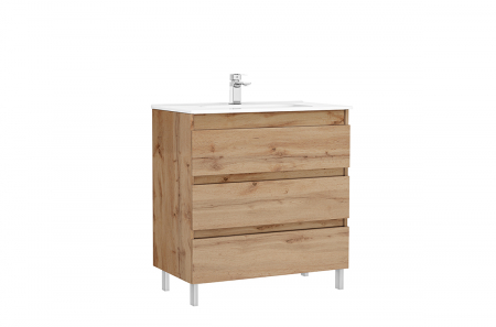 Mobilier baie - Set dulap baie 3 sertare Gala Daily cu lavoar inclus, 80 cm, stejar