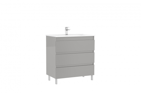 Mobilier baie - Set dulap baie 3 sertare Gala Daily cu lavoar inclus, 80 cm, gri lucios
