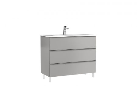 Mobilier baie - Set dulap baie 3 sertare Gala Shona cu lavoar Klea inclus, 100 cm, gri mat