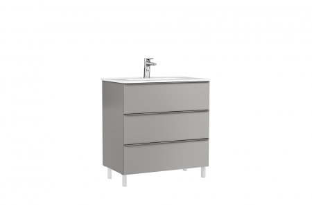 Mobilier baie - Set dulap baie 3 sertare Gala Shona cu lavoar Klea inclus, 80 cm, gri mat