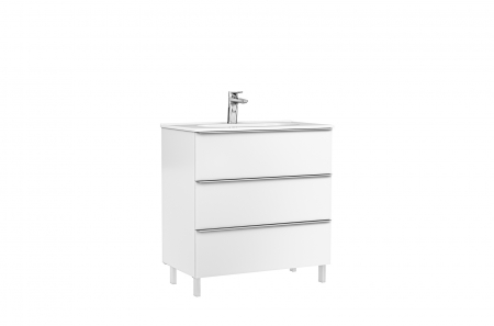 Mobilier baie - Set dulap baie 3 sertare Gala Shona cu lavoar Klea inclus, 80 cm, alb mat