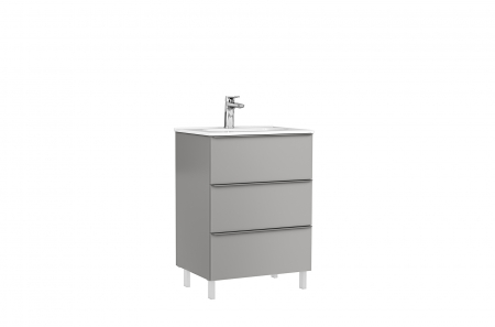 Mobilier baie - Set dulap baie 3 sertare Gala Shona cu lavoar Klea inclus, 60 cm, gri mat