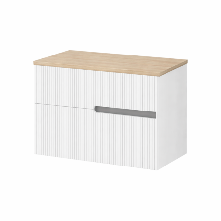 Mobilier pentru lavoar - Set dulap baie 60 cm pentru lavoar pe blat, alb cu riflaje, Fluminia, Malta  si blat stejar  Cersanit Modo