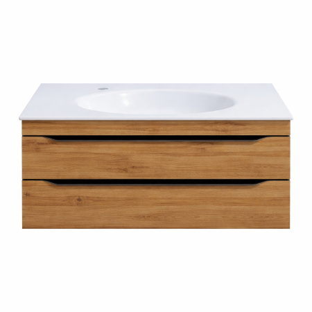 Seturi mobilier cu lavoar - Set dulap baie 101 cm, finisaj stejar cu lavoar inclus din compozit Kolpasan Malaya