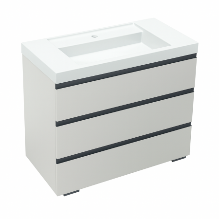 Seturi mobilier cu lavoar - Set dulap baie stativ cu lavoar inclus 100 cm, 3 sertare cu soft-close gri deschis, Kolpasan Harmony