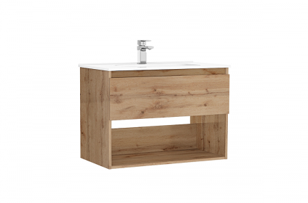 Mobilier baie - Set dulap baie suspendat 1 sertar Gala Daily cu lavoar inclus, 80 cm, stejar
