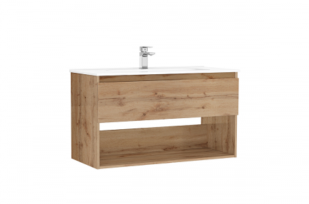 Mobilier baie - Set dulap baie suspendat 1 sertar Gala Daily cu lavoar inclus, 100 cm, stejar
