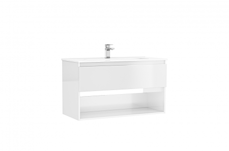 Mobilier baie - Set dulap baie suspendat 1 sertar Gala Daily cu lavoar inclus, 100 cm, alb lucios