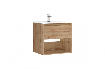 Mobilier baie - Set dulap baie suspendat 1 sertar Gala Daily cu lavoar inclus, 60 cm, stejar
