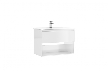 Mobilier baie - Set dulap baie suspendat 1 sertar Gala Daily cu lavoar inclus, 80 cm, alb lucios