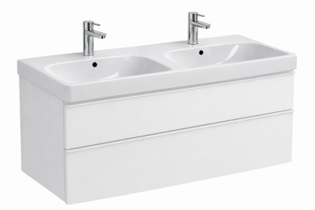 Set dulap baie suspendat 120 cm, alb, 2 seratre si lavoar dublu, Geberit Smyle Square [0]