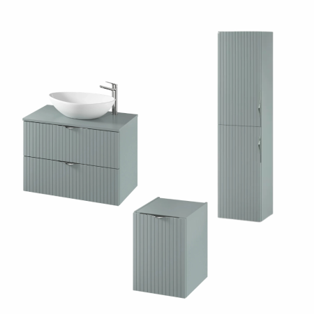 Seturi complete mobilier baie - Set dulap baie suspendat 2 sertare cu blat inclus, dulap baie suspendat si dulap baie tip coloana, culoare fiord mat, MDF,Cersanit Tirso