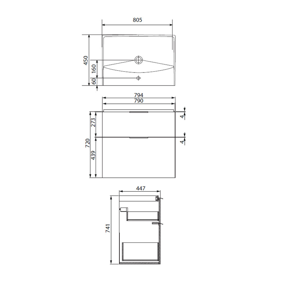 Set dulap baie suspendat 2 sertare cu lavoar Cersanit City inclus, 80 cm, alb [3]