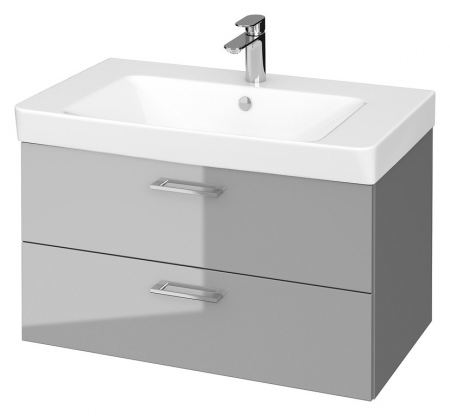 Mobilier baie - Set dulap baie suspendat Lara 2 sertare cu lavoar Cersanit Mille Slim, 80 cm, Gri