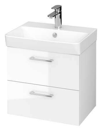 Seturi mobilier cu lavoar - Set dulap baie suspendat Lara 2 sertare cu lavoar Cersanit Mille Slim inclus, 50 cm, Alb
