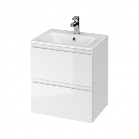 Seturi mobilier cu lavoar - Set dulap baie suspendat 2 sertare cu lavoar Cersanit Moduo-in, 50 cm, alb