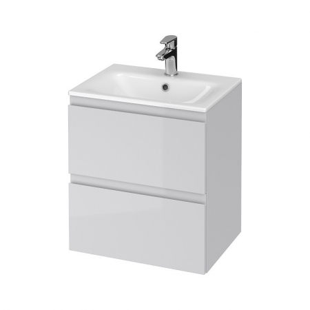 Seturi mobilier cu lavoar - Set dulap baie suspendat 2 sertare cu lavoar Cersanit Moduo-in, 50 cm, gri