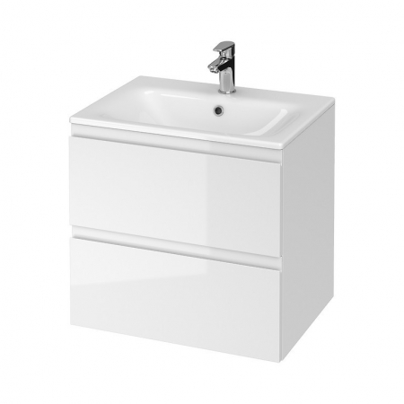 Seturi mobilier cu lavoar - Set dulap baie suspendat 2 sertare cu lavoar Cersanit Moduo-in, 60 cm, alb