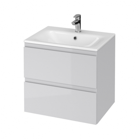 Seturi mobilier cu lavoar - Set dulap baie suspendat 2 sertare cu lavoar Cersanit Moduo-in, 60 cm, gri