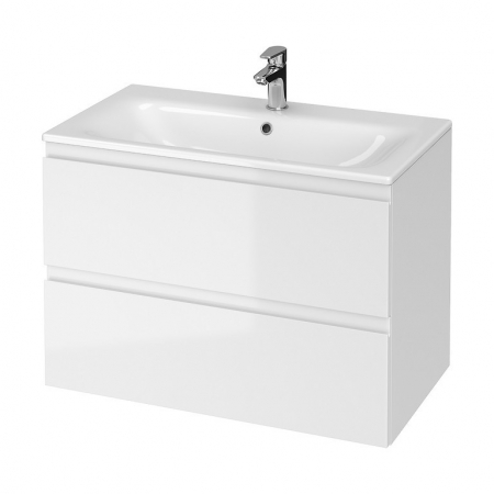 Seturi mobilier cu lavoar - Set dulap baie suspendat 2 sertare cu lavoar Cersanit Moduo-in, 80 cm, alb